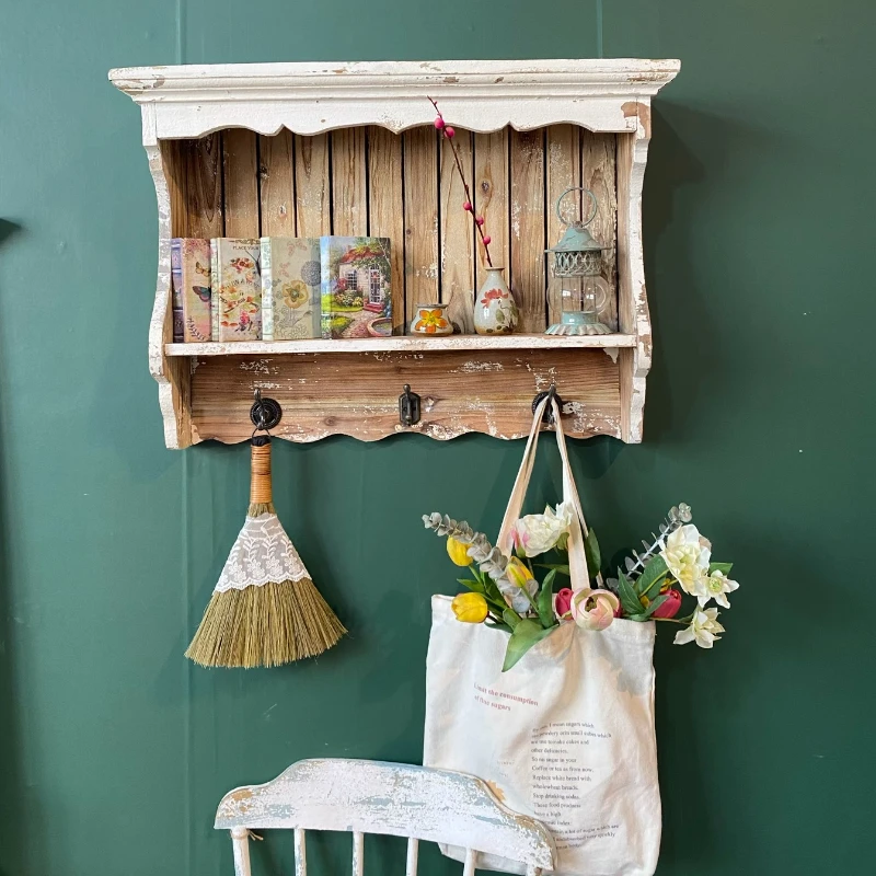 

‌ Настенный шкаф из массива дерева в евро, многополка с ручной росписью, декор стен в деревенском саду, винтажный потертый органайзер ‌