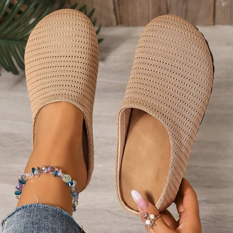 Women's Casual Flats Round Toe Slip-On Loafers Woven-Look Textured Upper Minimalist Everyday Shoes Flat Heel Standard Footwear