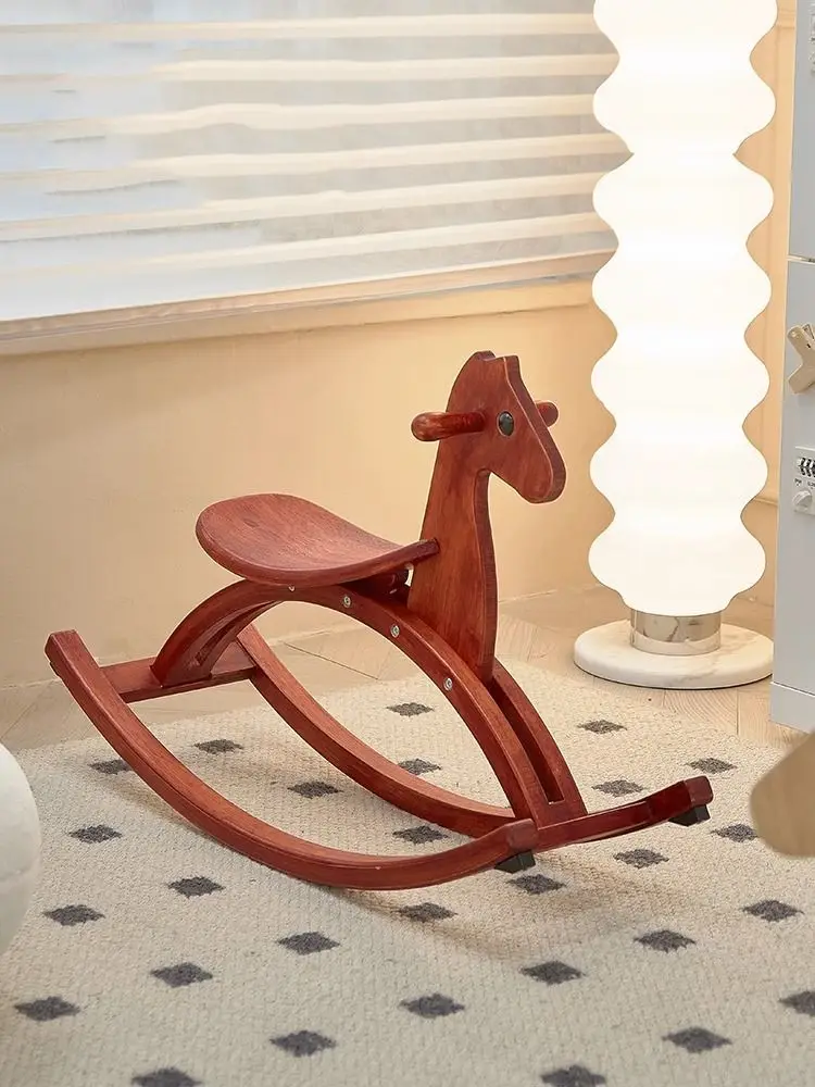 

Creative Children's Wooden Rocking Chair Solid Wood Cartoon Toy Chair Nordic Ins Net Celebrity Home Living Room Baby Seat