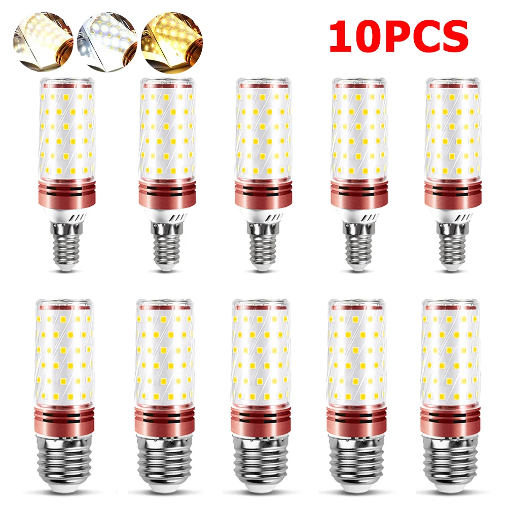 Pop 10PCS/Set E27 E14 LED Light 12W 16W 20W Super Bright Lamp Tricolor Changeable Corn Bulb 110V 220V For Home 360Degree Lightin