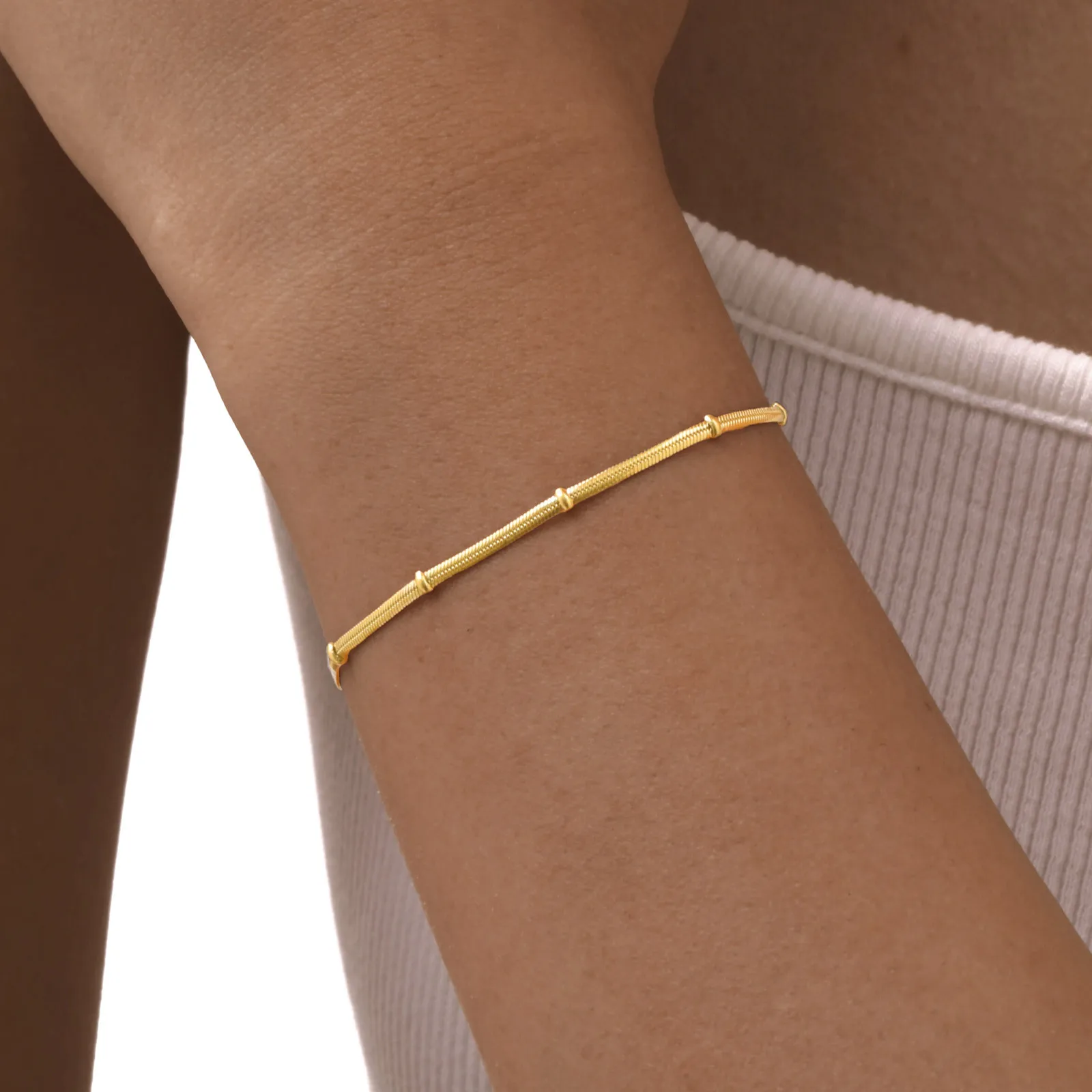 Adjustable Stainless Steel Snake Chain Bead Bracelet for Women,Handmade Cute Thin Dainty Wrist Bracelets