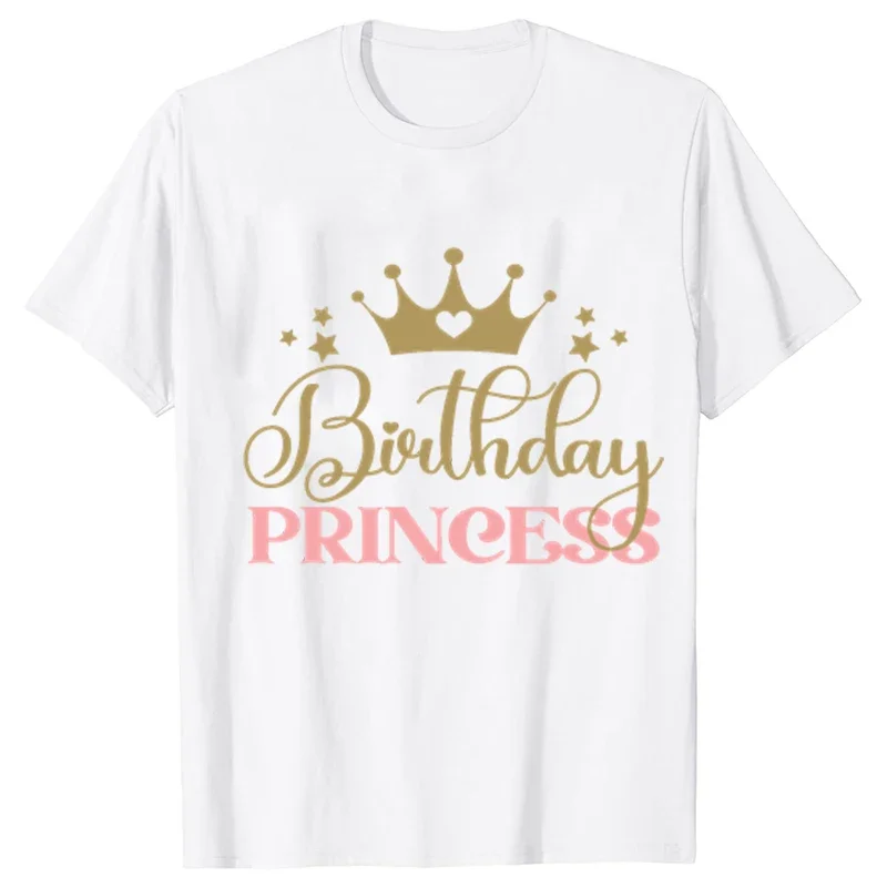 Birthday Princess Girls Party T-shirt Family Gathering Matching Sibling Tees White Unisex Kids Clothing Crown Graphic Y2k Tops