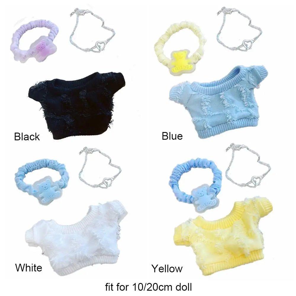 10/20CM Doll Dopamine T-shirt Toy Accessories Changing Dressing Game Doll Clothes Multicolor Photo Props Mini Fluff Hoodies Set