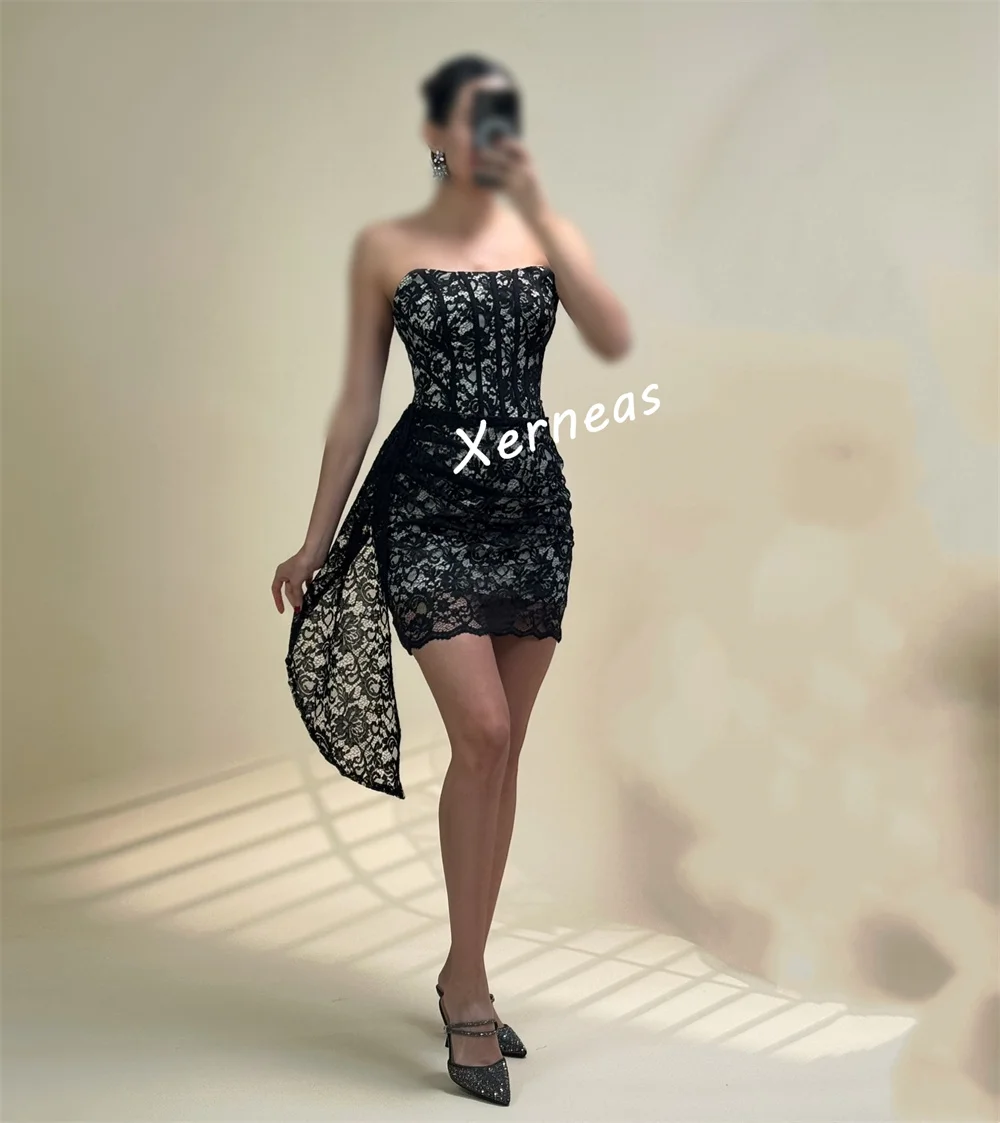 Очаровательное вечернее платье по индивидуальному заказу, кружевное прямое короткое платье без бретелек, коктейльное платье на заказ