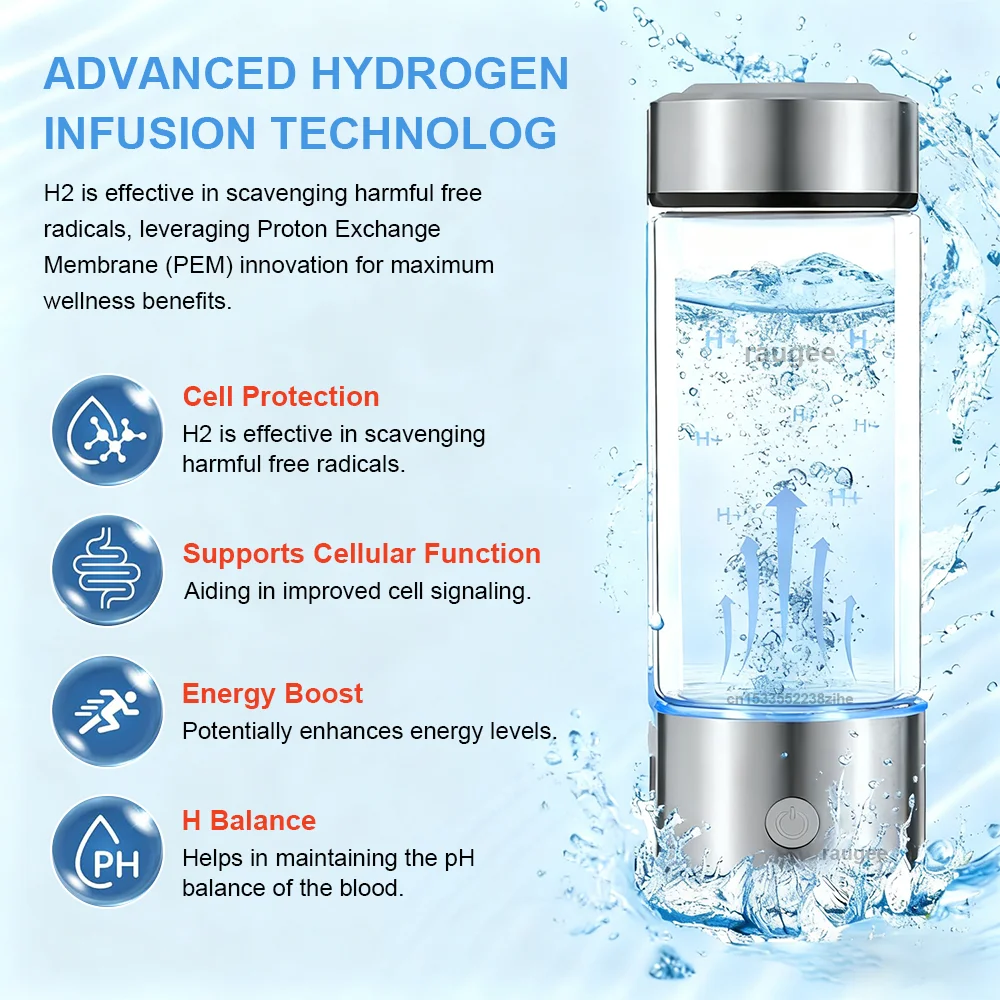 Botella de agua de hidrógeno, generador eléctrico de agua de hidrógeno, máquina de agua de hidrógeno recargable de 420ml para el hogar, oficina, viajes, deportes