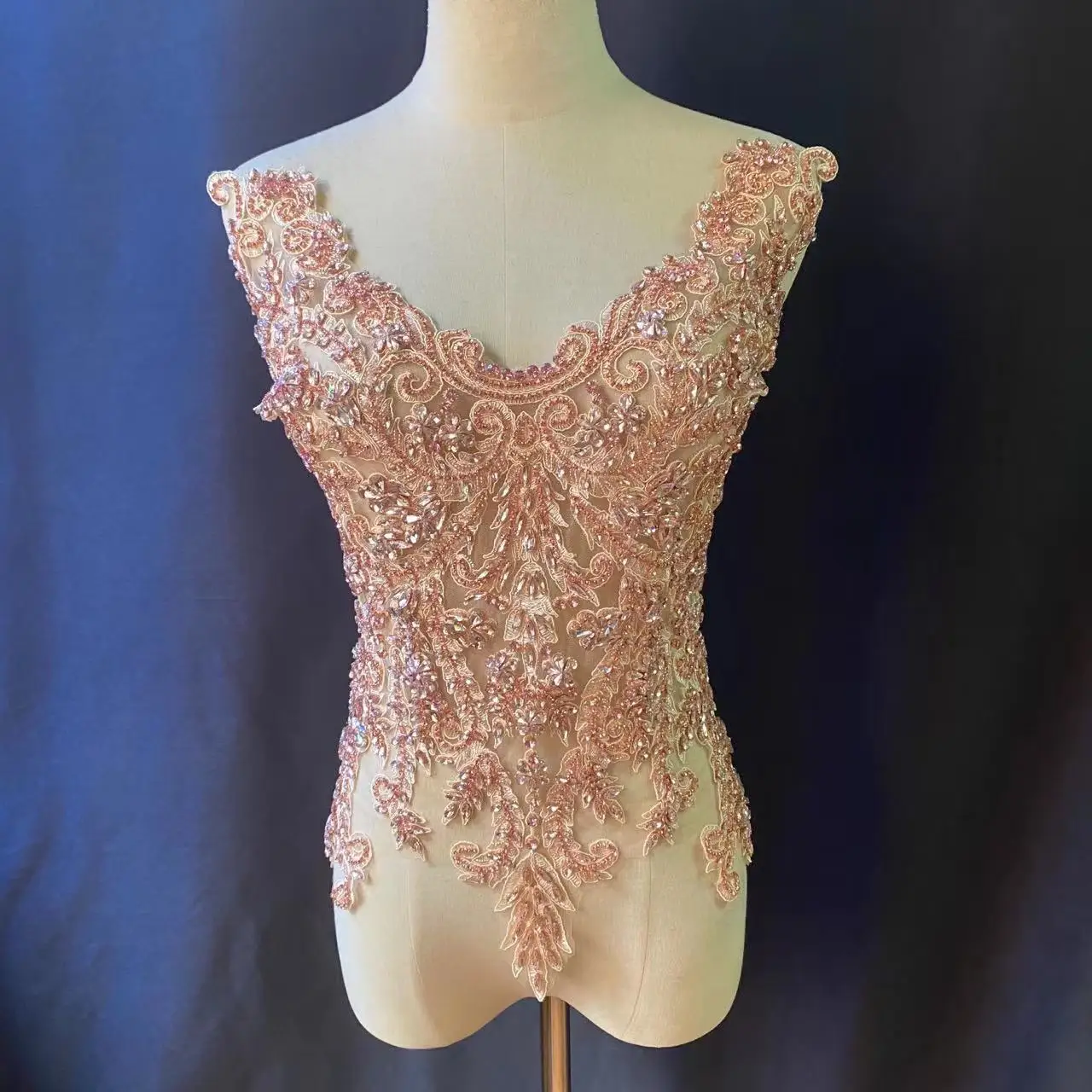 

Large Pink Crystal Beaded Patch Handmade 3DSparkle Applique for Bridal Dress,Haute Couture