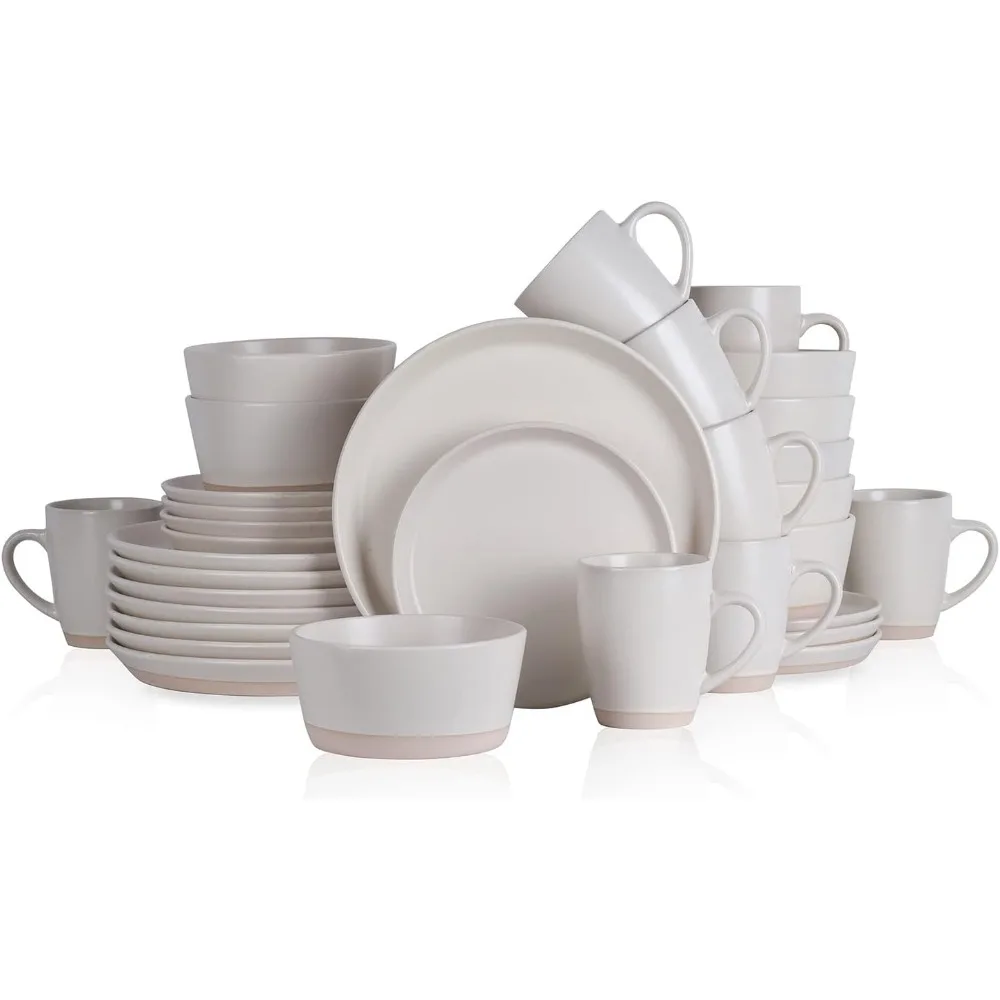 

Stone Lain Jules Modern Stoneware 32-Piece Round Dinnerware Set, Plates and Bowls Sets, Dish Set for 8, White