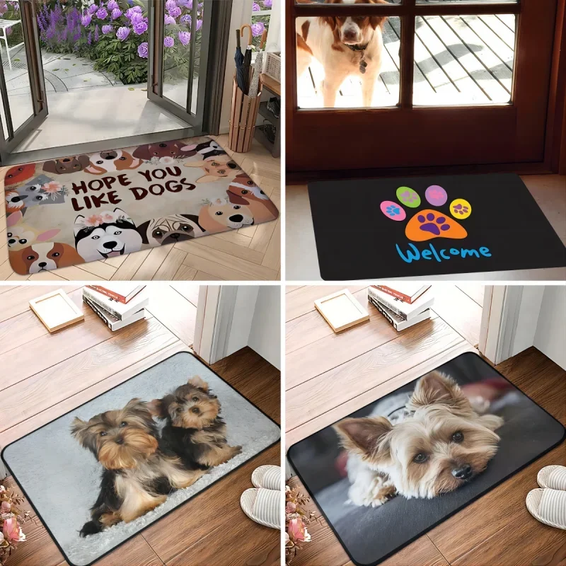 Puppy Cartoon Pattern Welcome Floor Mat Decor Carpet Non-slip Easy To Clean Area Rug  Living Room Home Office Washable Doormats