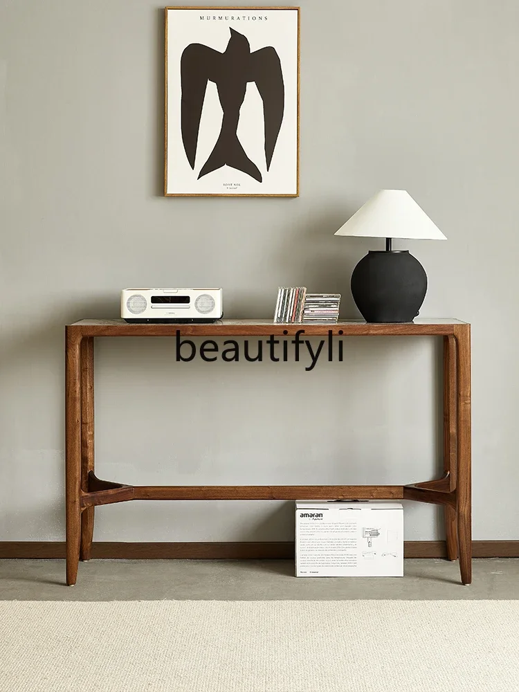 

North American black walnut entrance table Italian minimalist rock slab entrance table living room solid wood strip case2005