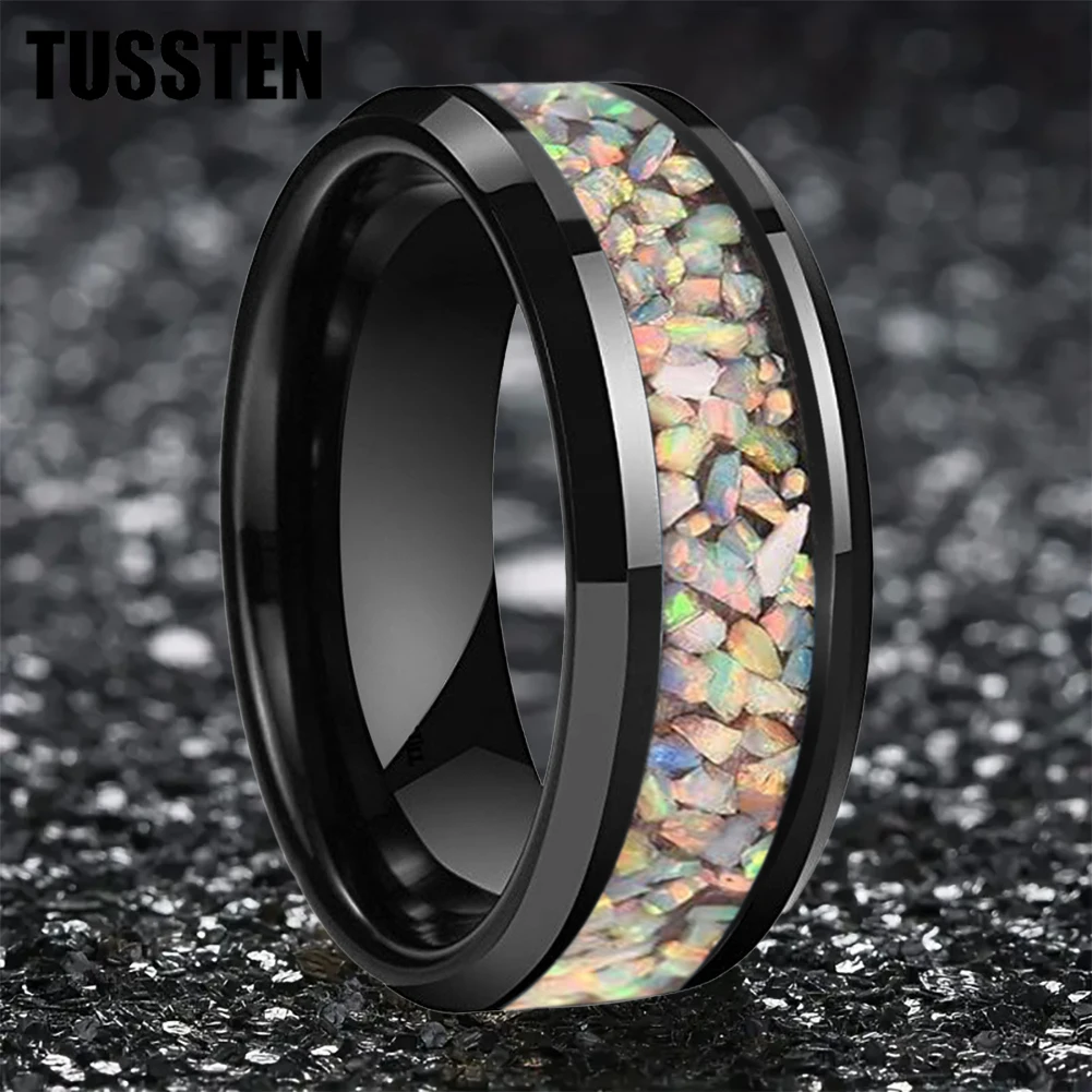 Dropshipping TUSSTEN 6/8MM Color Opal Ring Nice Women Tungsten Engagement Wedding Band  Trendy Jewelry Comfort Fit