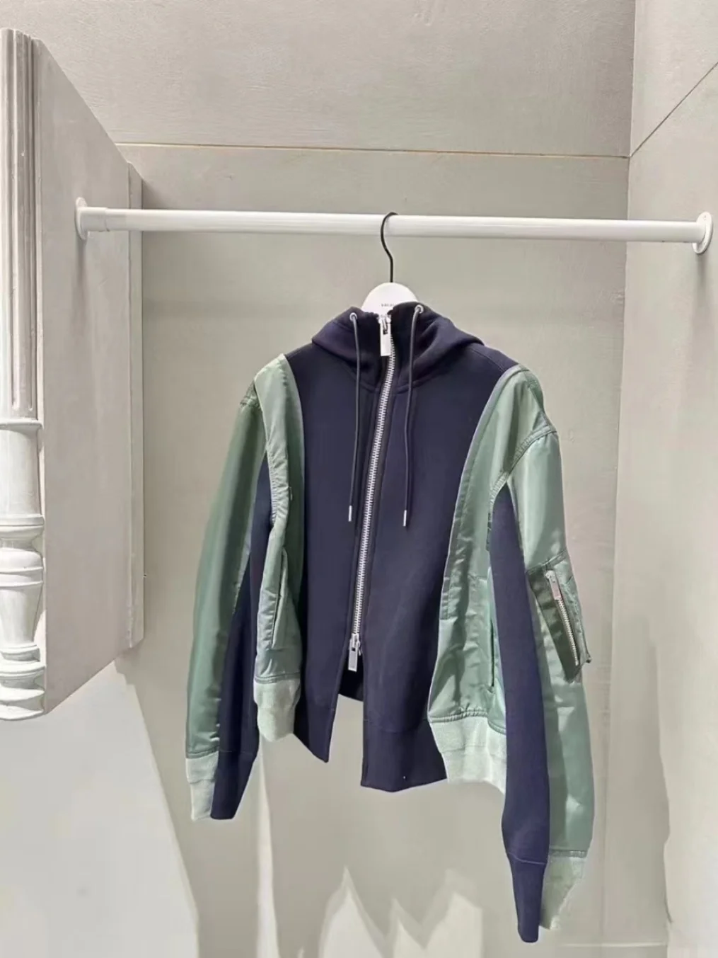 FOG SACAI Autumn Winter Hooded Jaet Women's Colorblo Patchwork Zipper ketCasual Loose Fit Cotton Polyester Blend