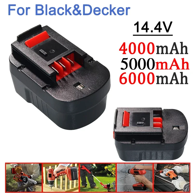 14.4V 4000mAh/4500mAh/6000mAh Rechargeable Tool Battery For Black&Decker A12 A12EX FSB12 FS120B A1712 HP HP12 Ni-MH Replacement