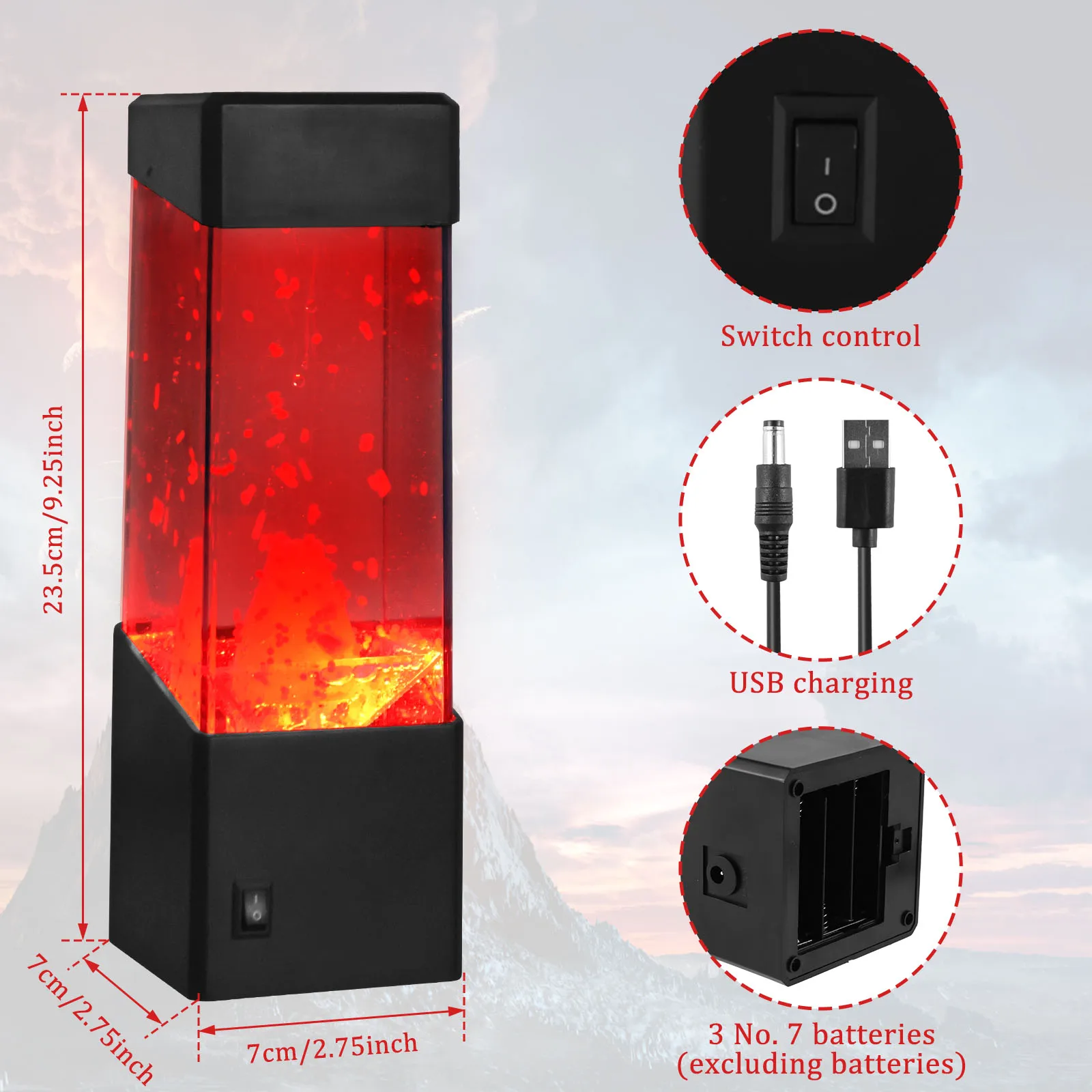 LED بركان مصباح USB/بطارية تعمل بركان ضوء الليل متعدد الألوان تغيير مقلد بركان أجواء مصباح للمنزل مكتب
