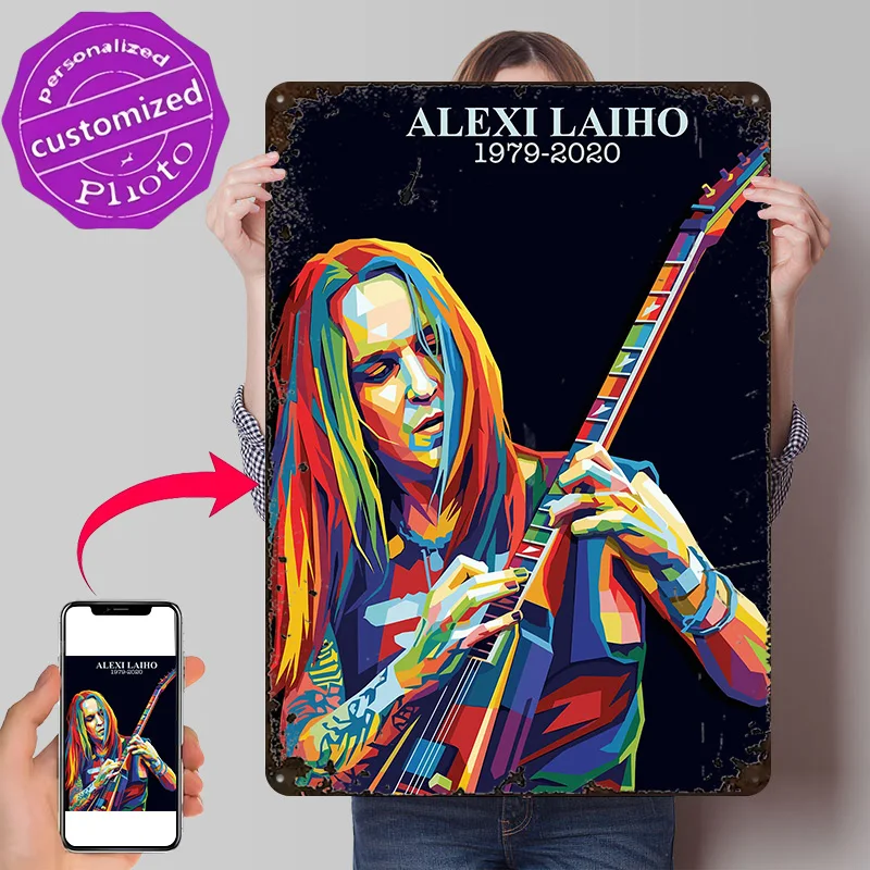 Alexi Laiho Pop Art Portrait 3D Texture Printed Poster Custom Vintage Metal Tin Plate Sign for Wall Art Room Decorating Interior