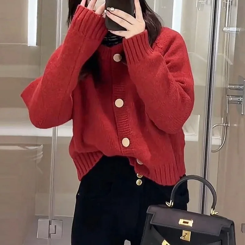 

Sweaters Women Stretchy Cozy Autumn Fashion Straight Knitwear All-match Korean Ladies Cardigan Solid Knitting Simple Long Sleeve