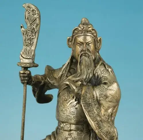 decoration bronze factory outlets Tibet Silver Big Chinese Old Brass Plating Silver Hand Carved Powerful Guan Yu Figure