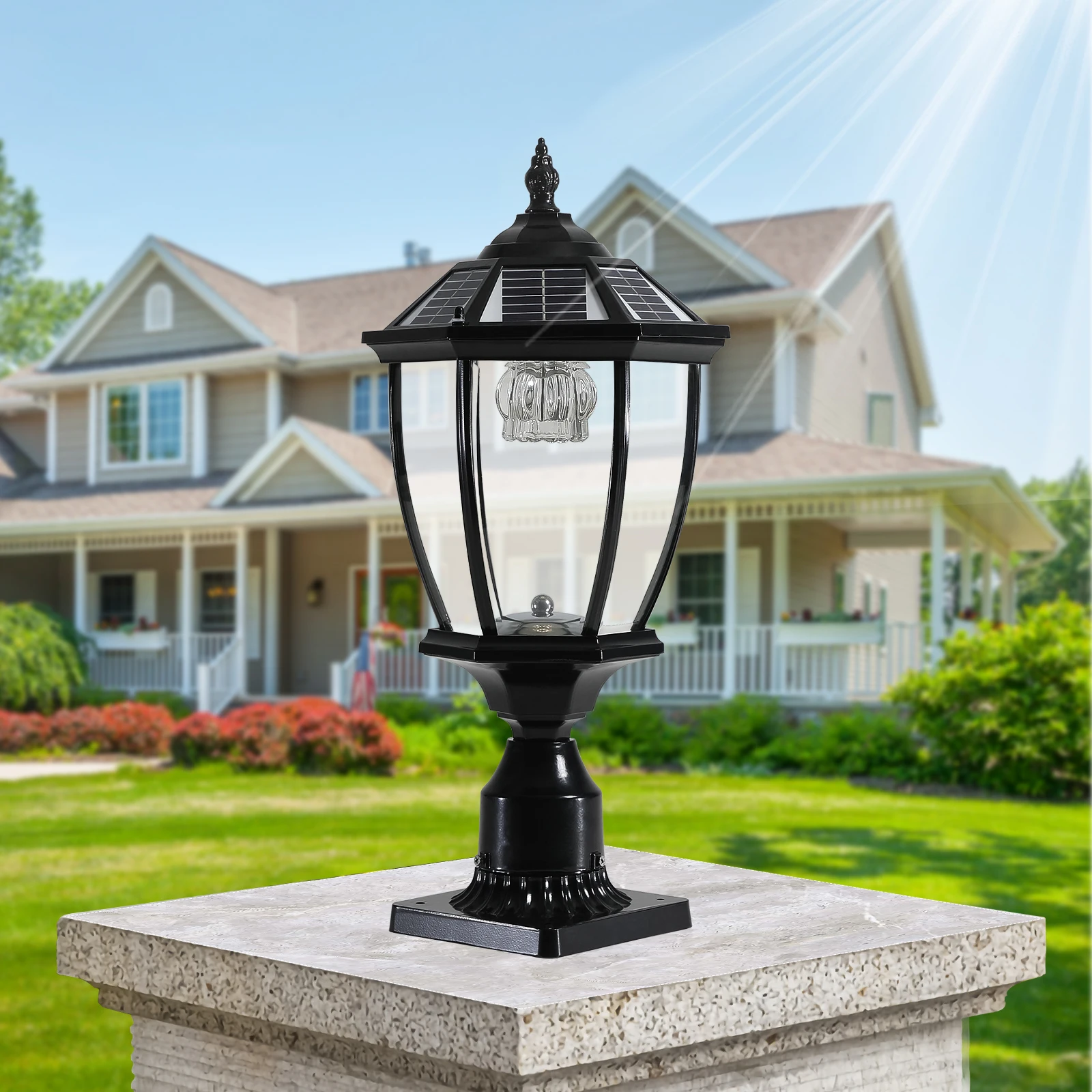 

Solar Powered Outdoor Post Light, Waterproof LED Pillar Lamp for Garden, Yard, and Patio - Auto On/Off