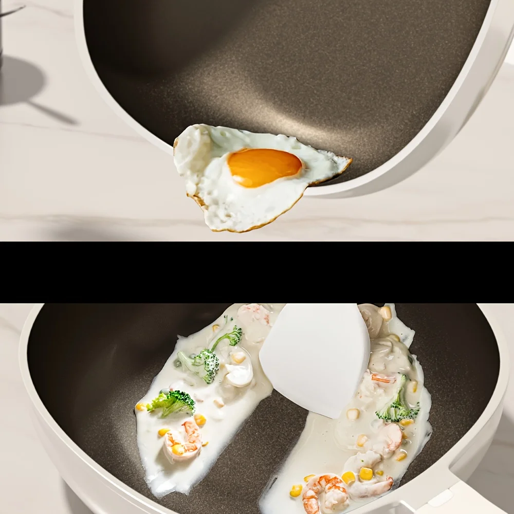 New Dream Titanium Ceramic Wok and Frying Pan Set - Nonstick Skillet with Silicone Spatula, Coating-Free Flat Bottom Sauté Pan, Gas & Induction Compatible, Indoor/Outdoor Pizza Egg Omelet Pan, Christmas Gift Ideas view 4