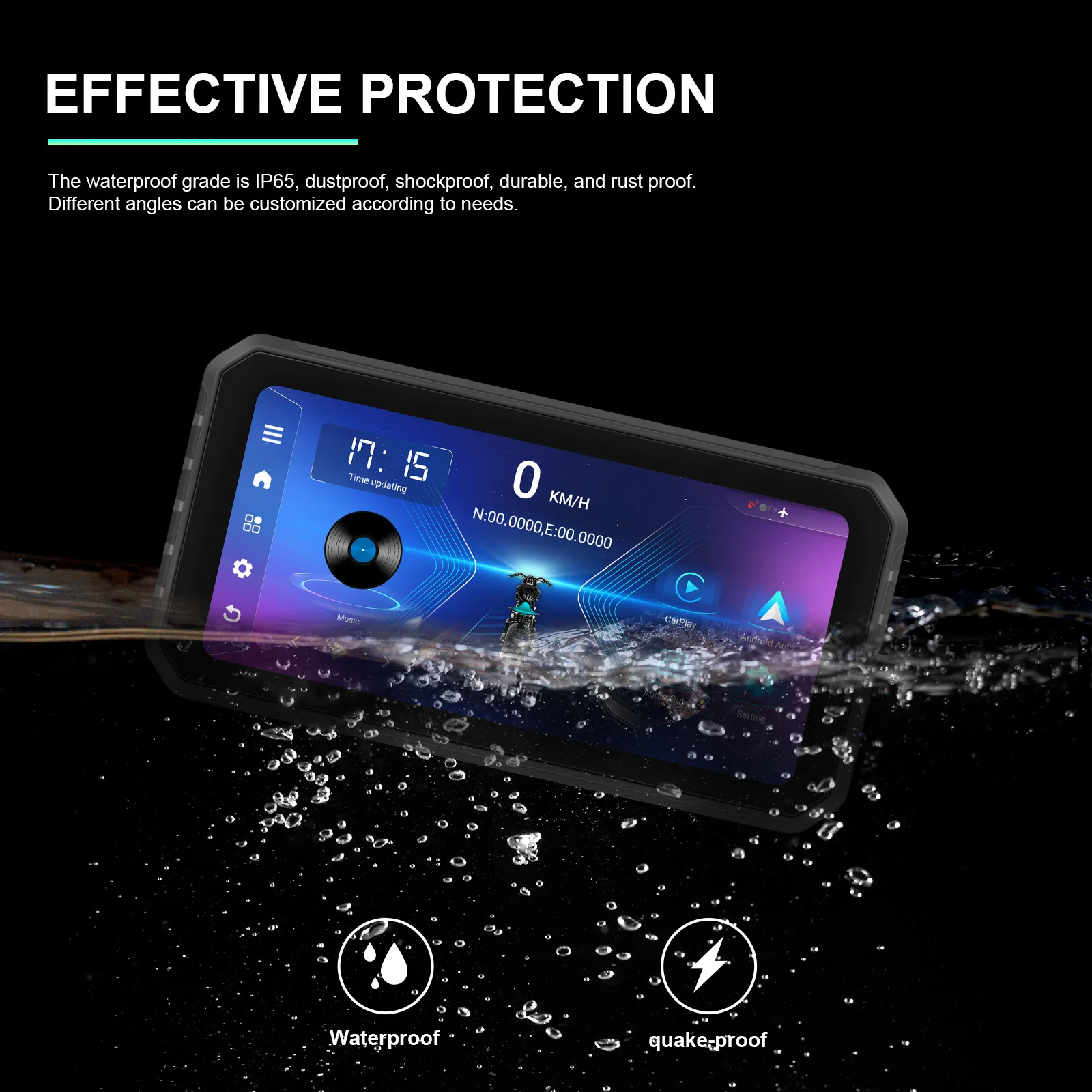 방수 안드로이드 13.0, 6.2 인치 터치 스크린 오토바이 스마트 플레이어, 지지대 카플레이, 안드로이드 자동 와이파이