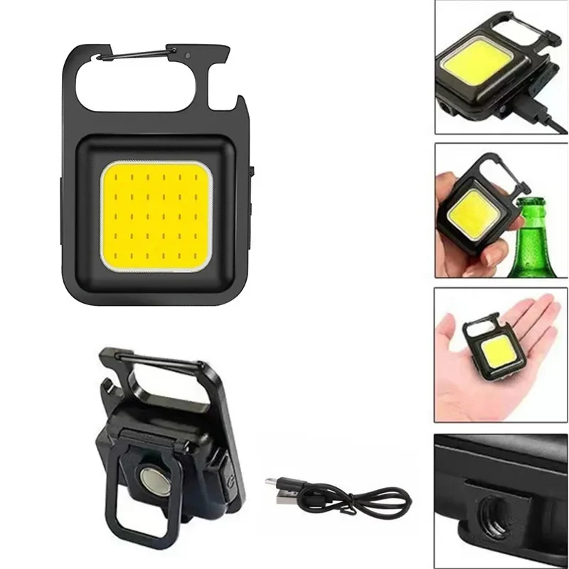 Work Light Multi-Functional Portable Three-sided Bright Flashlight USB Charging COB Mini Emergency Keychain Light