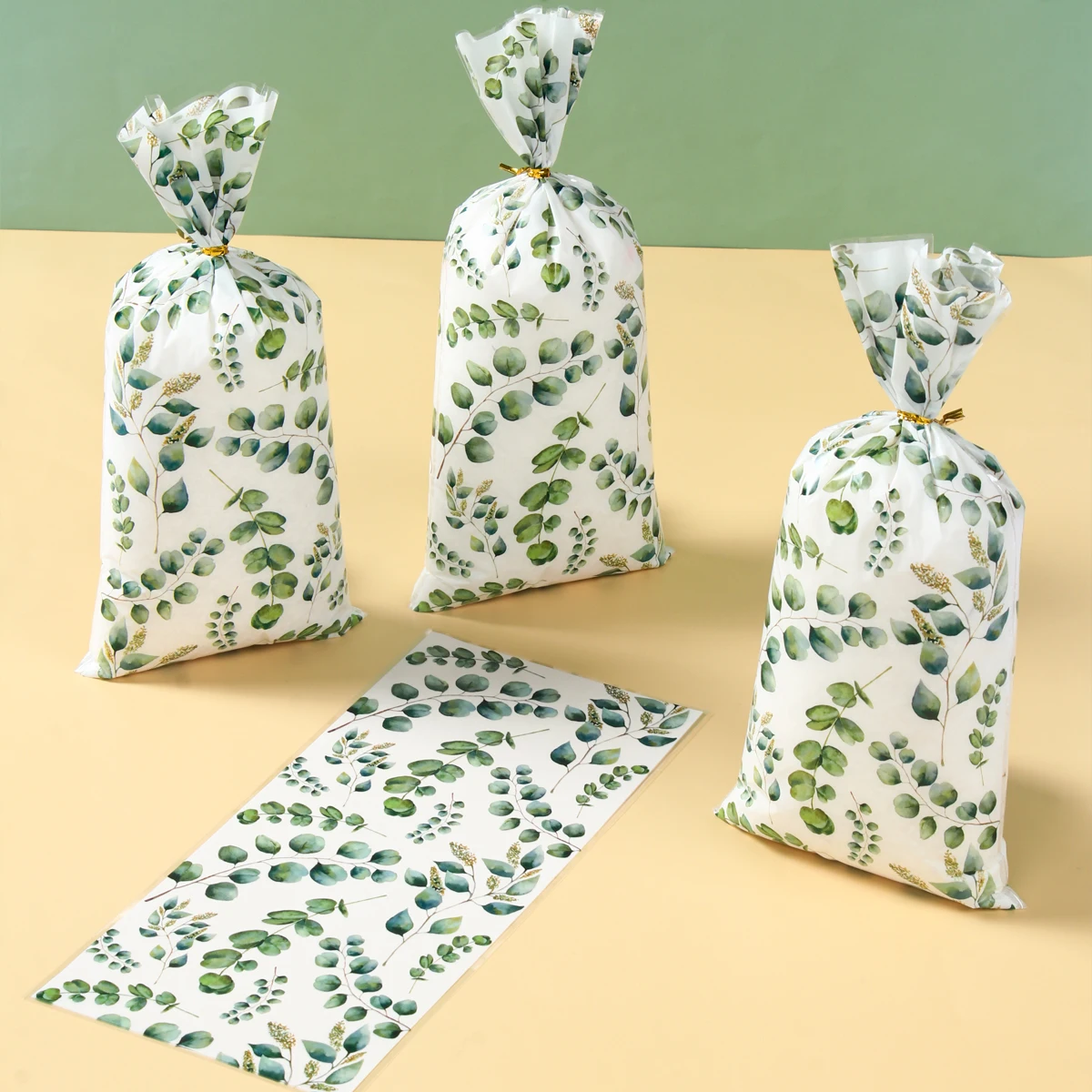 25/50/100Pcs Leaves Candy Cookie Bag Birthday Party Decoration Kids Gift Bag Forest Green Theme Party Favor Baby Shower Supplies