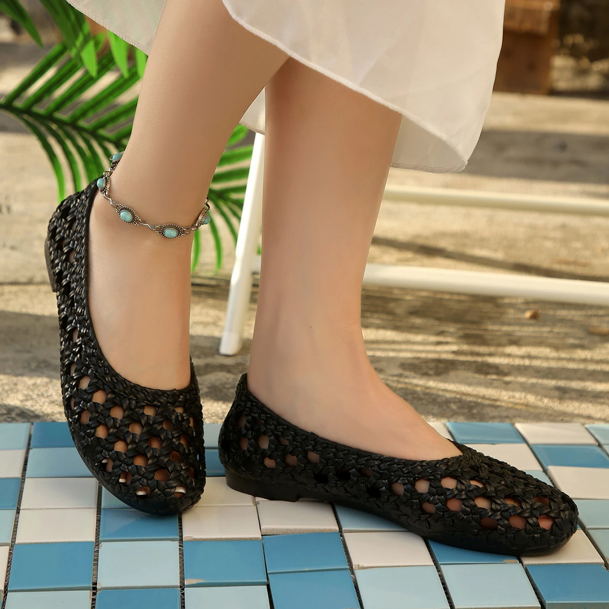 Fashion Woven Hollow Out Flats For Women Summer Breathable Closed Toe Sandals Lightweight Daily Walking Casual Shoes_vogvips.com