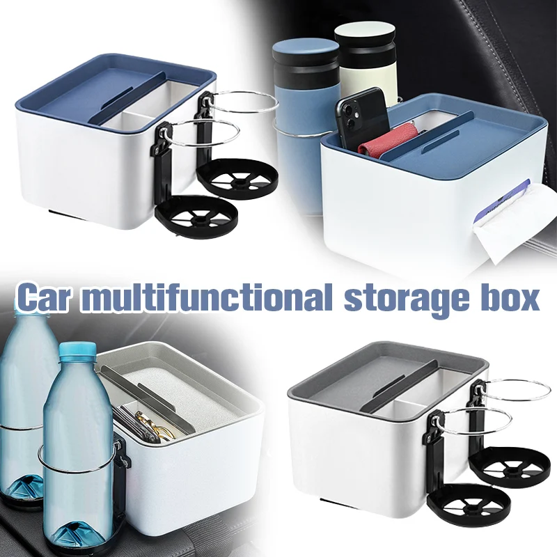 

ABS Car Multifunctional Tissue Box Napkin Armrest Cup Holder Compartment Storage Box Auto Organizer Car Accessories