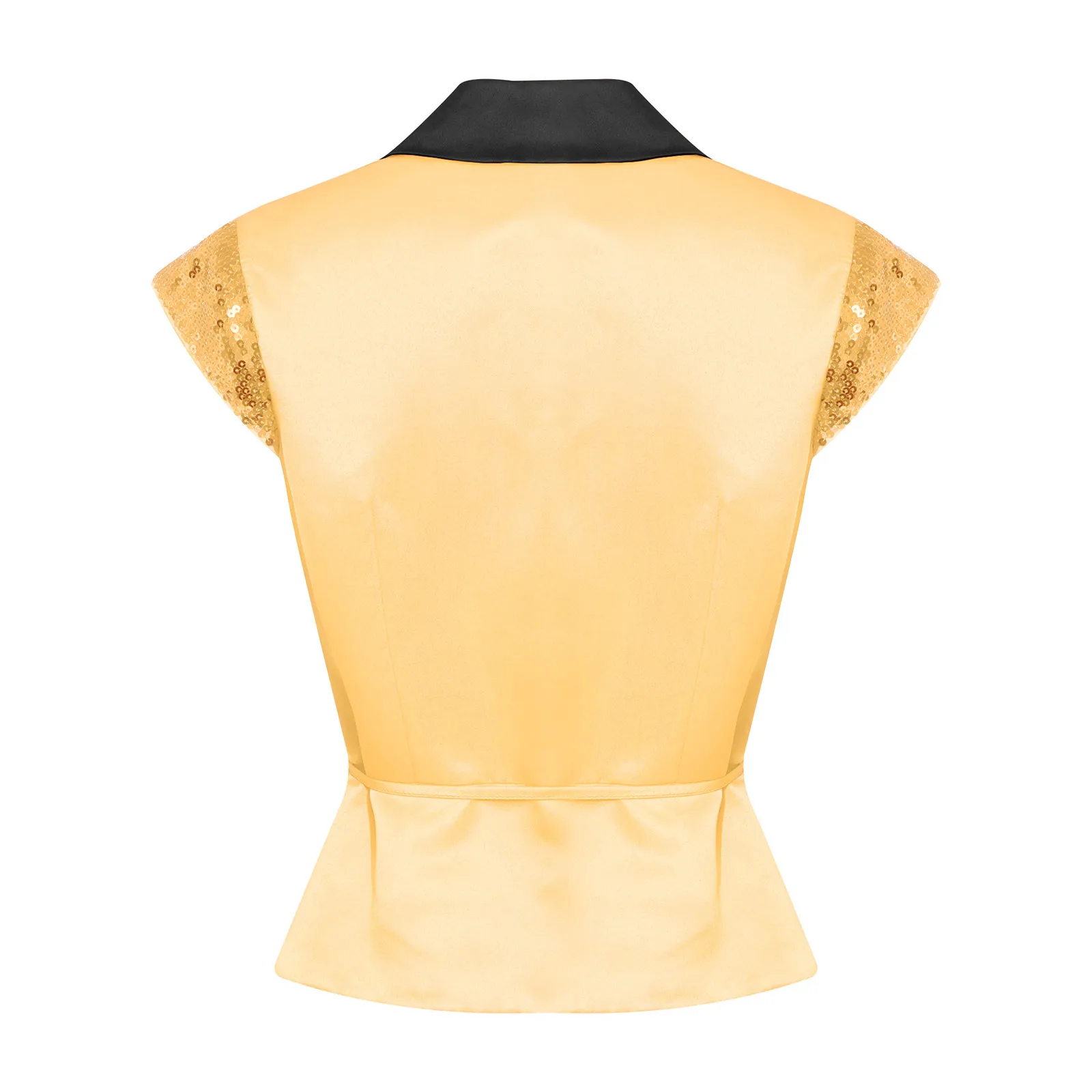 

Fashion Women's Vests Sparkling Sequin Vest Label Tops Cap Sleeves Party Waistcoat with Belt for Dance Party Stage Performance