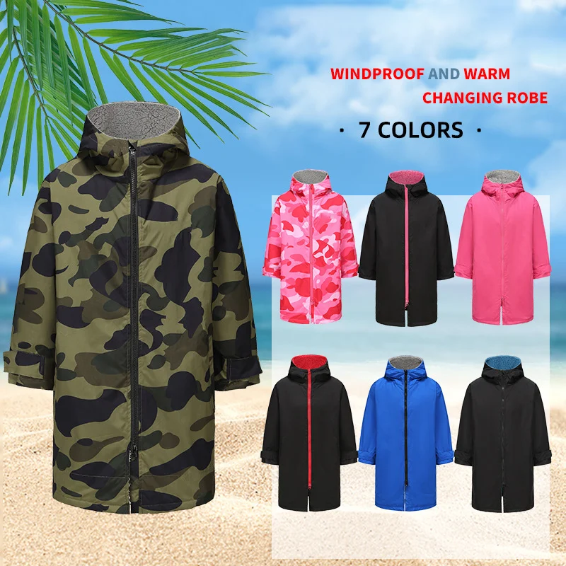 

Thicken Windproof Warm Changing Robe Cotton Velvet Microfiber Towel Keep Warm Waterproof Winter Diving Surfing Swim Coat for Kid