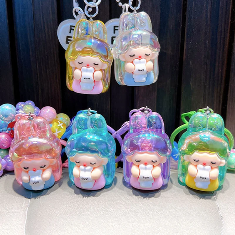 Colorful Bunny Girl Keychain Acrylic Transparent Doll Pendant Car Keyring Bag Charm Small Gifts