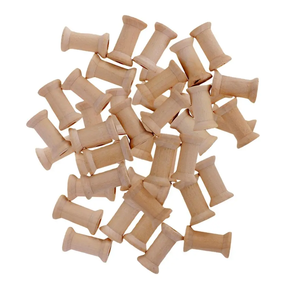 50 Pieces Vintage Natural Wooden Classic Bobbin Empty Thread Spools DIY fit Sewing Craft, Floss, Thread 27x16mm