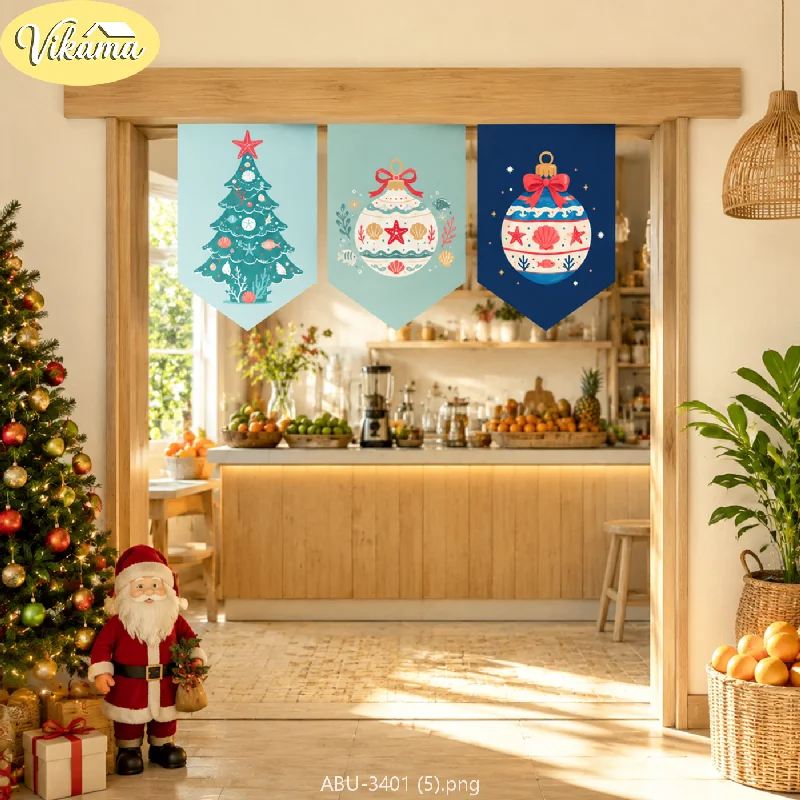 VIKAMA Christmas Triangle Banners, Nautical Coastal Style Christmas Tree Ornament Print Triangle Banners, Festive Home Decor