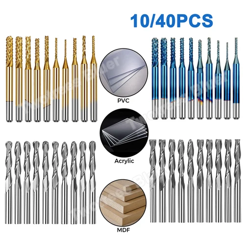 Imagen 1 del producto Herramientas de carpintería láser, molino de extremo de capa de titanio de 3.175mm, cortador de fresado de capa Nano azul, brocas de grabado de madera para 1610 3018 TTC450