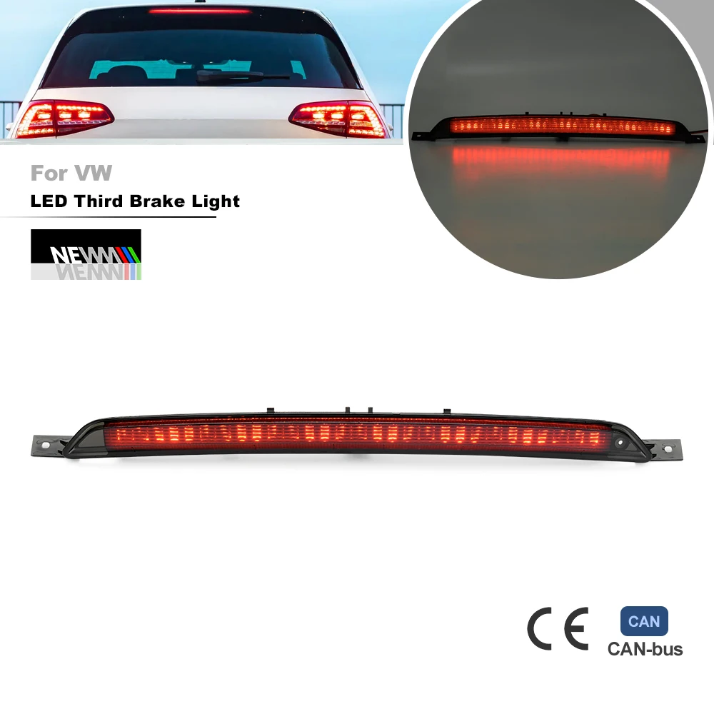 Smoked Led Center High Level Third Brake Light For VW Golf MK7 VII GTI GTE GTD R e-Golf Touareg T-Roc Auto Tail Stop Signal Lamp