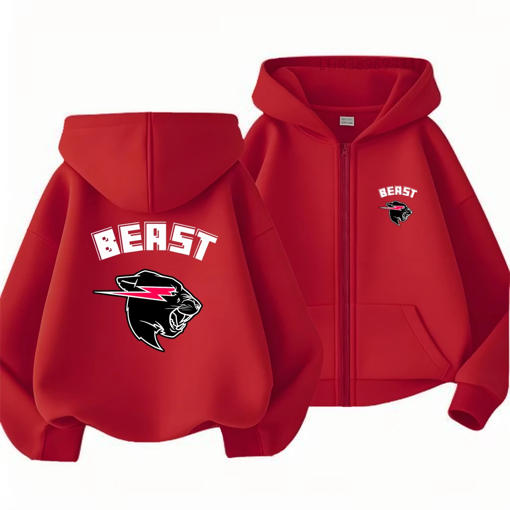 Children Thicken Teenagers Outdoors Boy Black BEAST Print Girl Pink Hoodie Zip Up Tops Gray Hoodies Kid Zipper Style