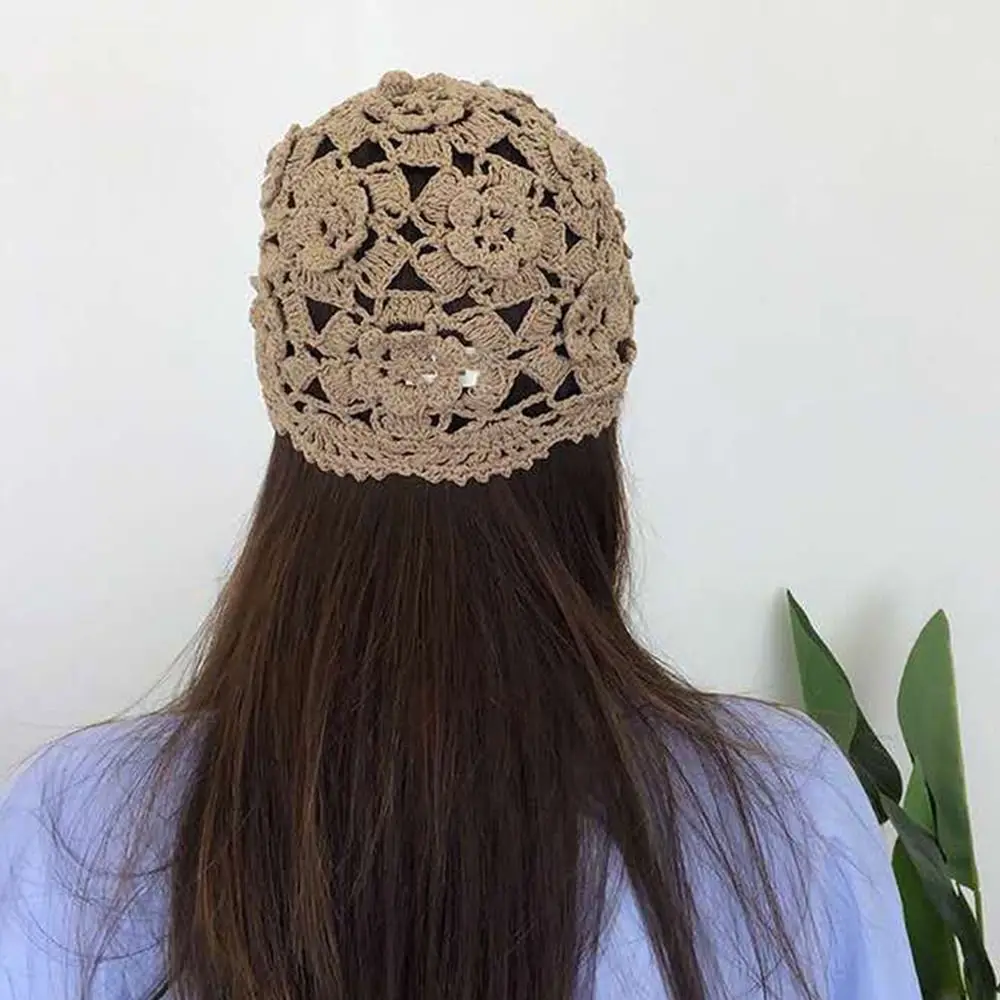 1 Pcs Cotton Spring Summer Hand-woven Thread Knitting Thin Hollowed Out Breathable Tide Woolen Melon Leather Baotou Hat ﻿