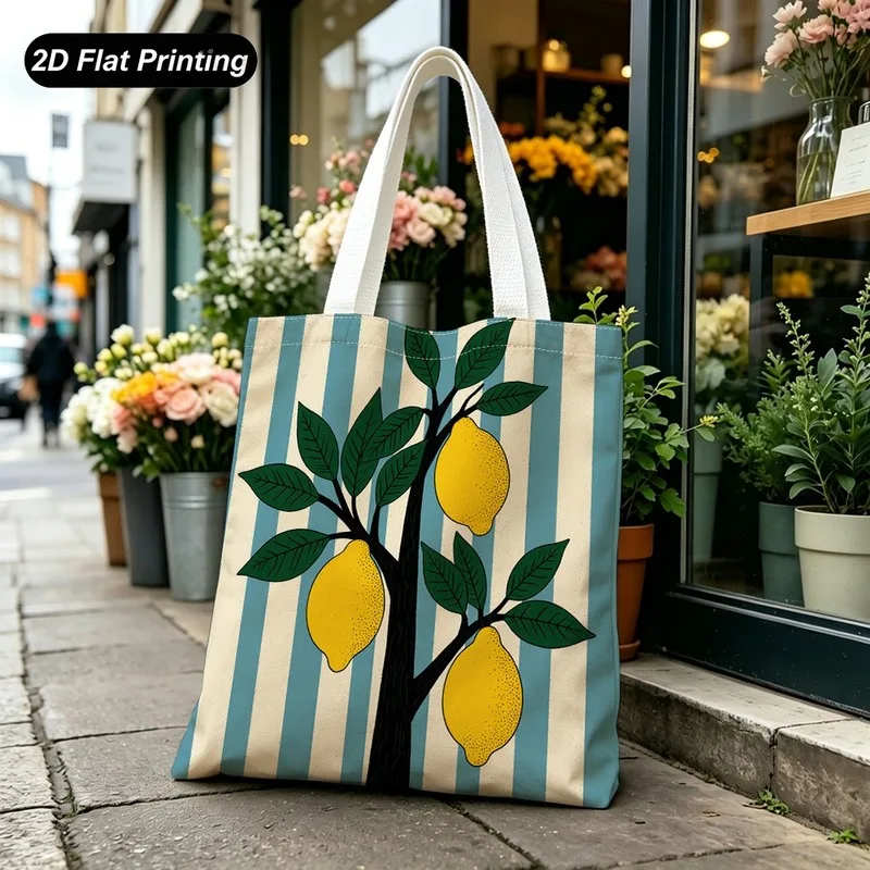 Tote Bag Women's Handbag Lemon Tree Stripe Print Tote Bag Large capacity and lightweight Adapted shopping Daily Commute