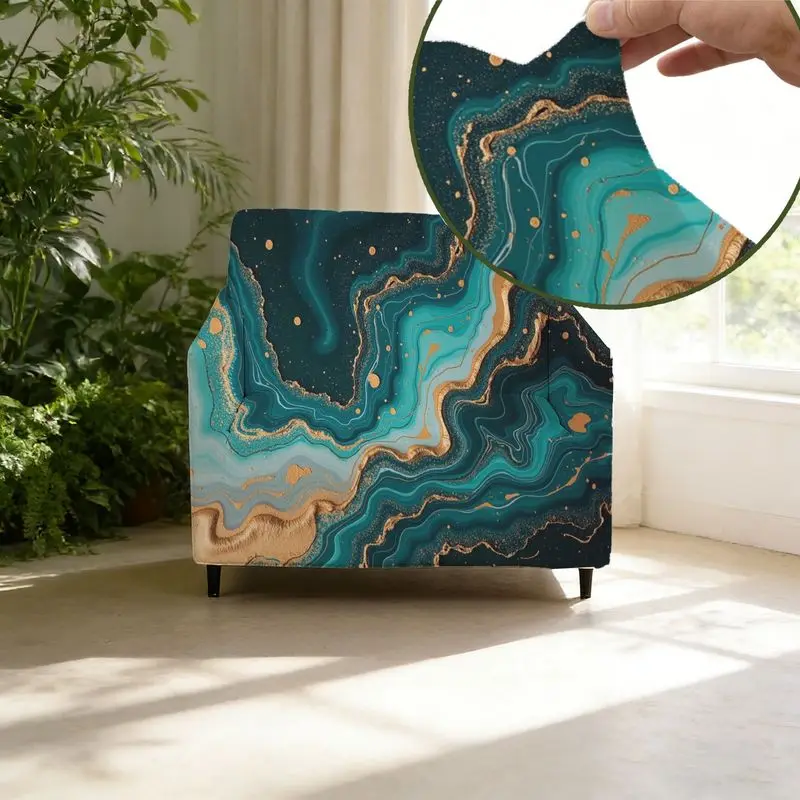 Elastic sofa cover, abstract marble pattern flat pattern integrated sofa cover, armrest sofa cover all-inclusive