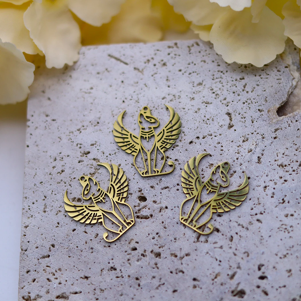 3 قطعة أجنحة الملاك القط المصري آلهة باستيت سحر أقراط قلادة اليدوية الفولاذ المقاوم للصدأ قلادة لصنع المجوهرات الحرفية