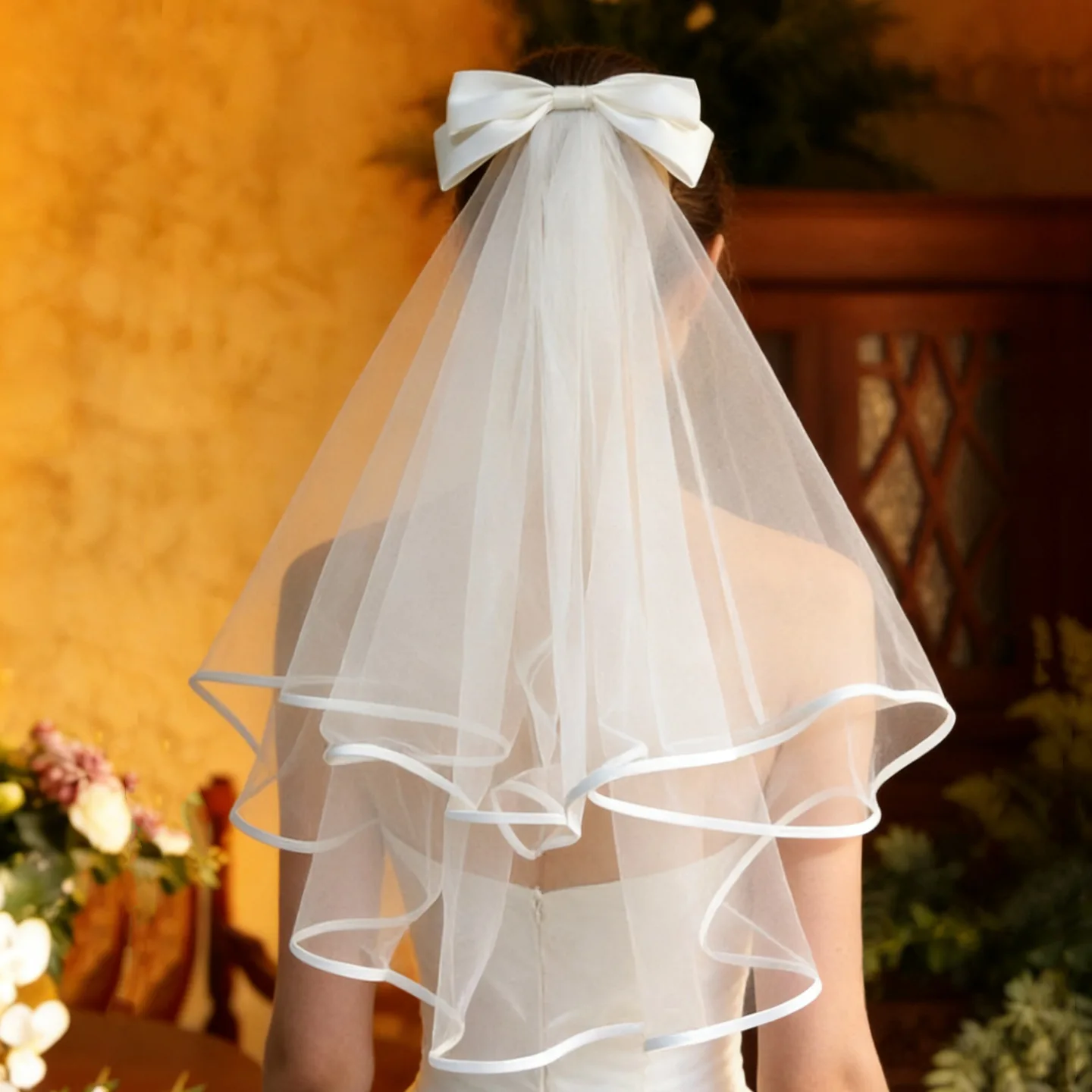 

Elegant Wedding Veil Short Bridal Veils Tulle with Bow Comb Wedding Accessories 2026 L&P DQL Studio