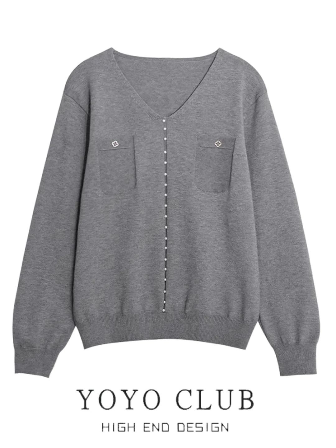 

Свободный вязаный джемпер с V-образным вырезом и длинными рукавами для женщин, повседневная базовая одежда для осени и зимы, большие размеры, с бусинами, бренд Bule