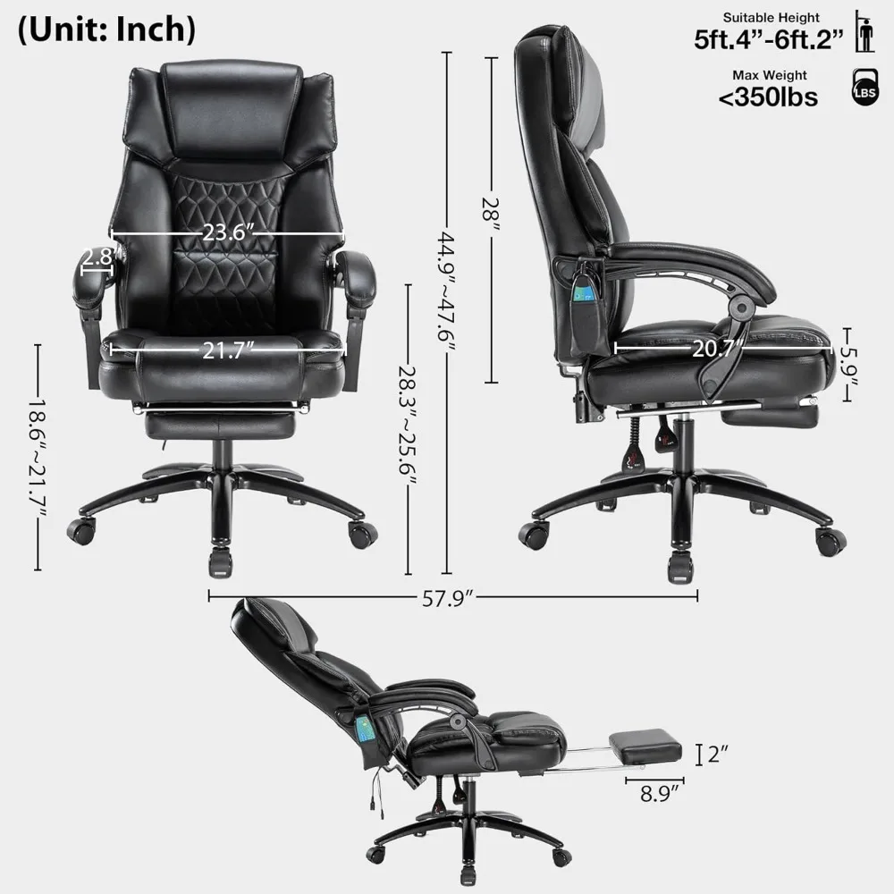 Massage Office Chair with Foot Rest 6 Points Vibration and Heat Home Office Desk Chairs for Heavy People 350lbs Reclining