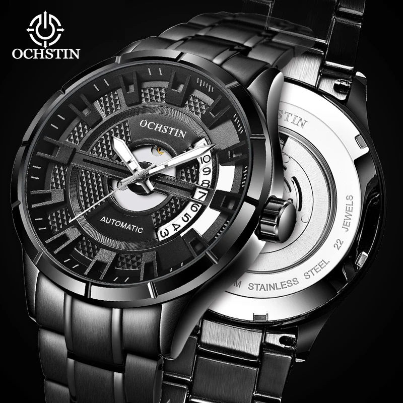 OCHSTIN 2023 New Hot Selling Waterproof Male Clock Luminous Hands Date Stainless Steel Mechanical Men Watch reloj hombre 62023A