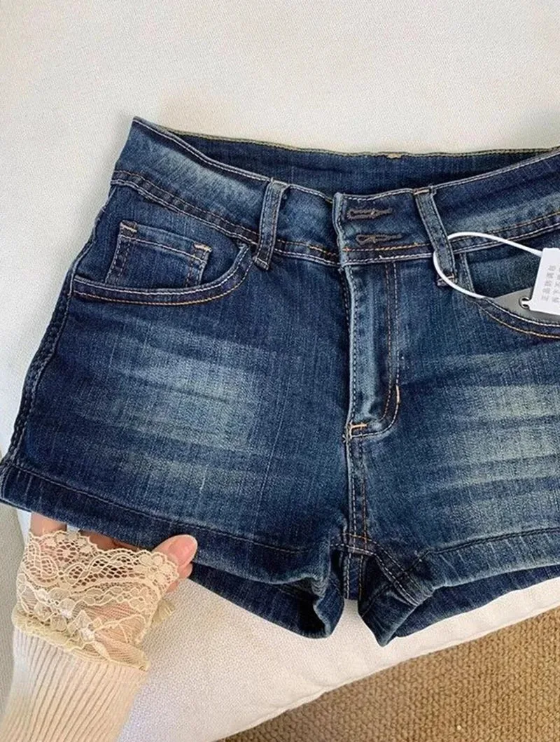 Damen-Jeans-Shorts Sommer Sexy Niedriggeschnittene Enge Elastische Jeans-Kurzhosen Vintage Y2K Streetwear Hot Shorts – Detail 5