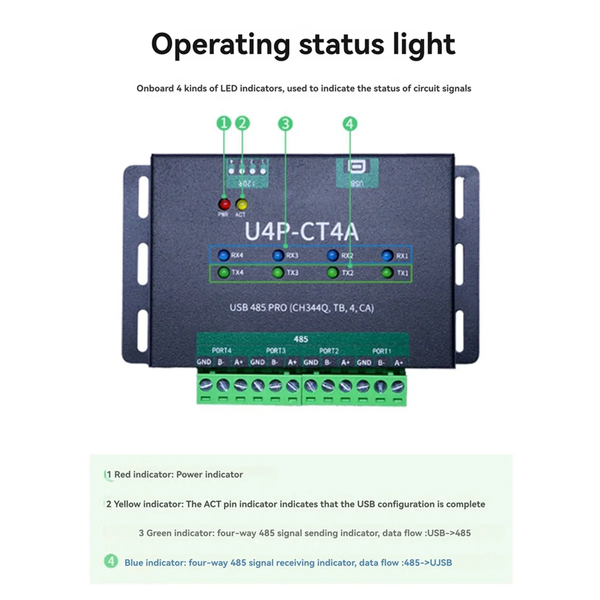 Varejo! Módulo de porta serial USB de grau industrial USB para conversor RS485 de 4 vias CH344Q Chipset Módulo de conversão bidirecional