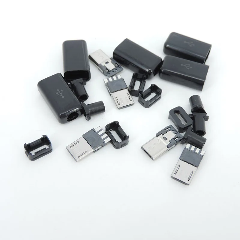 Micro USB tipo de soldadura 4 en 1, conectores de enchufe macho, cubierta de cargador, 5P, puerto de carga trasera USB, E1