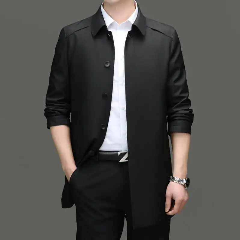 

2025 Men High End Anti Wrinkle Business Casual Fashion Trench Coats Slim Fit Turndown Collar Overcoat Long Jacket ​​Outercoat