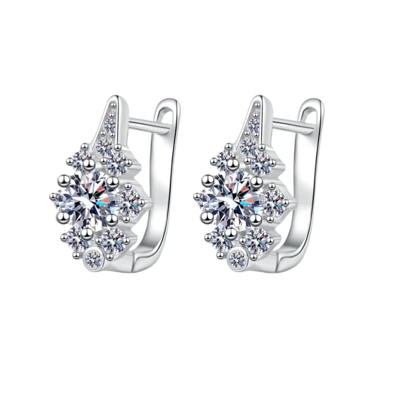 BOCAI 1.0ct Moissanite S925 Sterling Silver Clip-on Earrings for Women Plated Platinum U-shaped Ear Clips Jewelry Wholesale