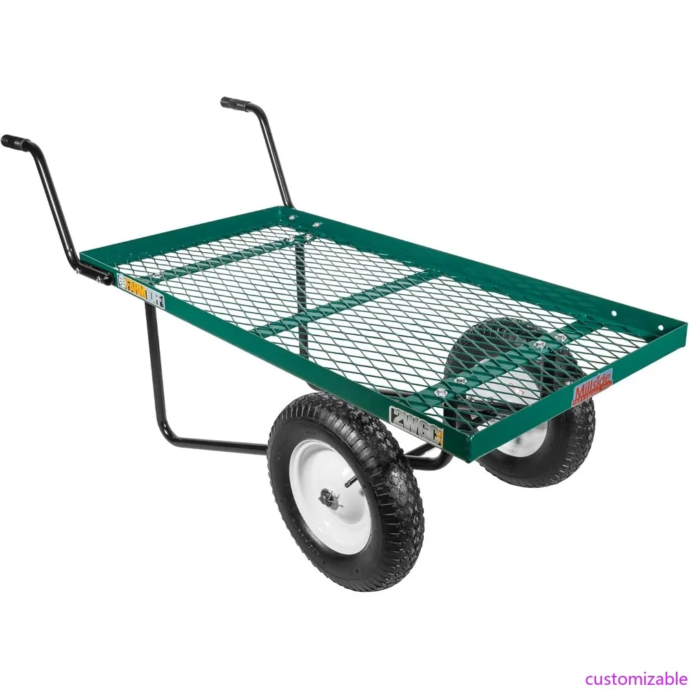 

Heavy-Duty Green Metal Garden Utility Cart with 48 x 27 Flat Deck and 300lb Load Capacity, Pneumatic Tires