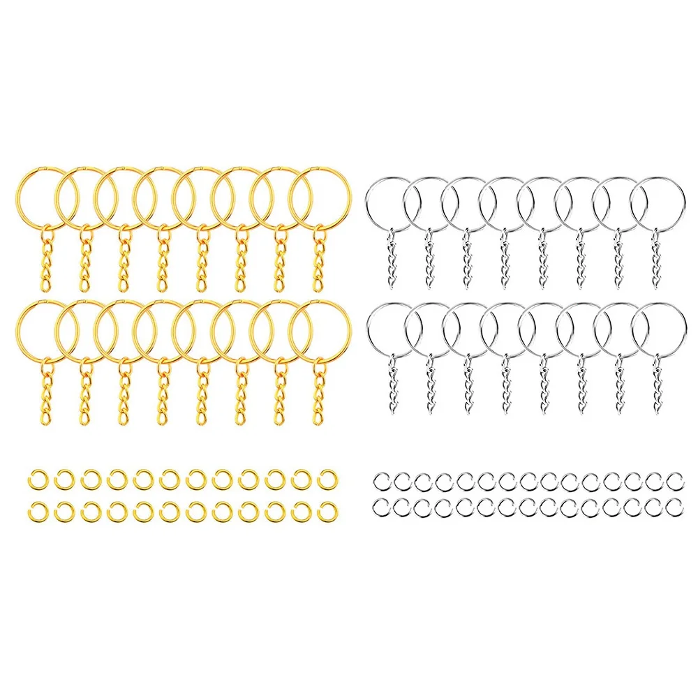30 stuks verzilverde metalen blanco sleutelhanger sleutelhanger split sleutelhanger met ketting klimgespen karabijnhaak sleutelhanger ringen accessoires